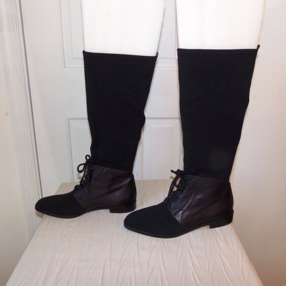 Stuart Weitzman Tall Leather and Gore Tex Black Boots With Lacing sz 8.5 - Picture 13 of 14